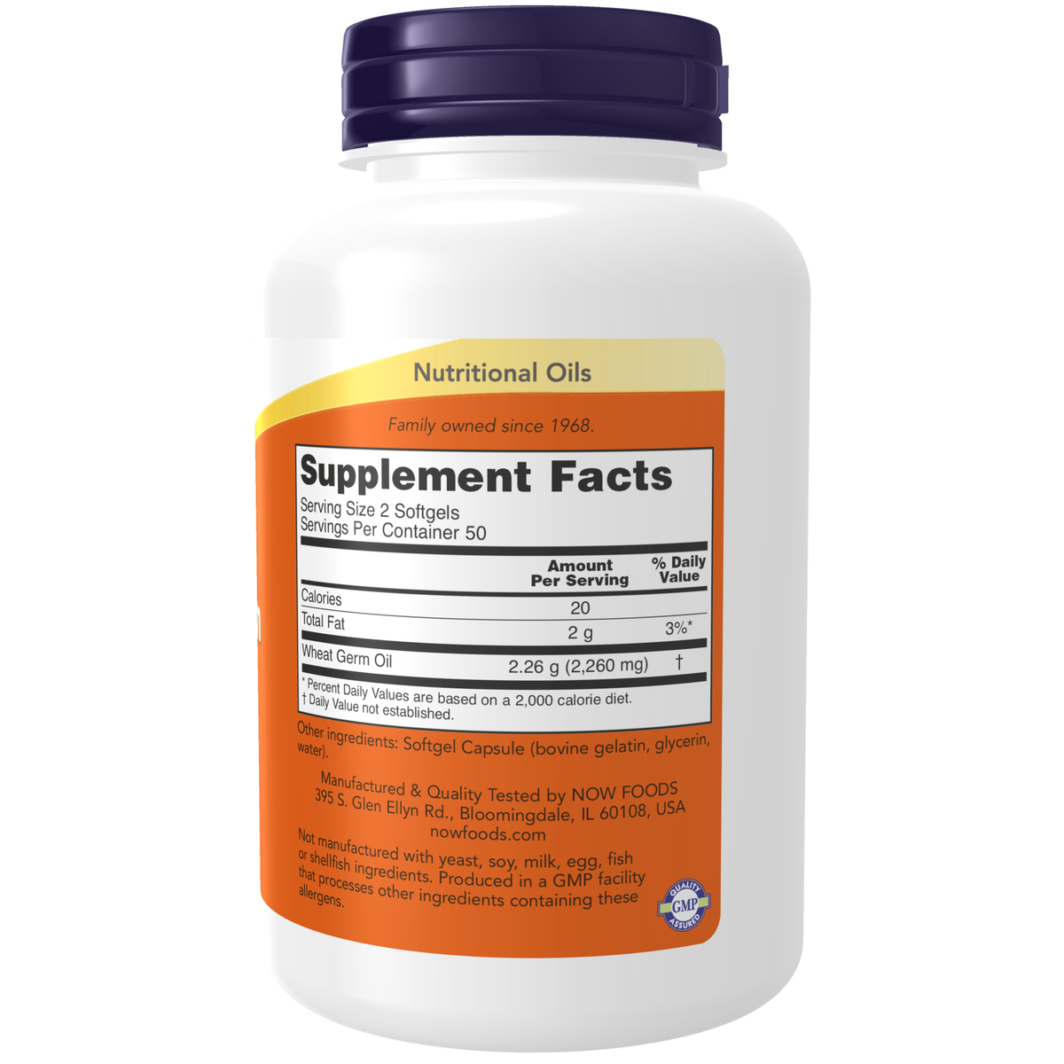 NOW Foods Wheat Germ Oil - 100 Softgels – Label details / Etykieta producenta