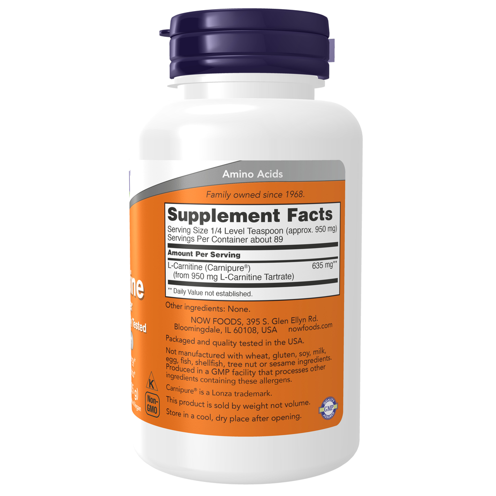 NOW Foods L-Carnitine Pure Powder - 3 oz. – Label details / Etykieta producenta