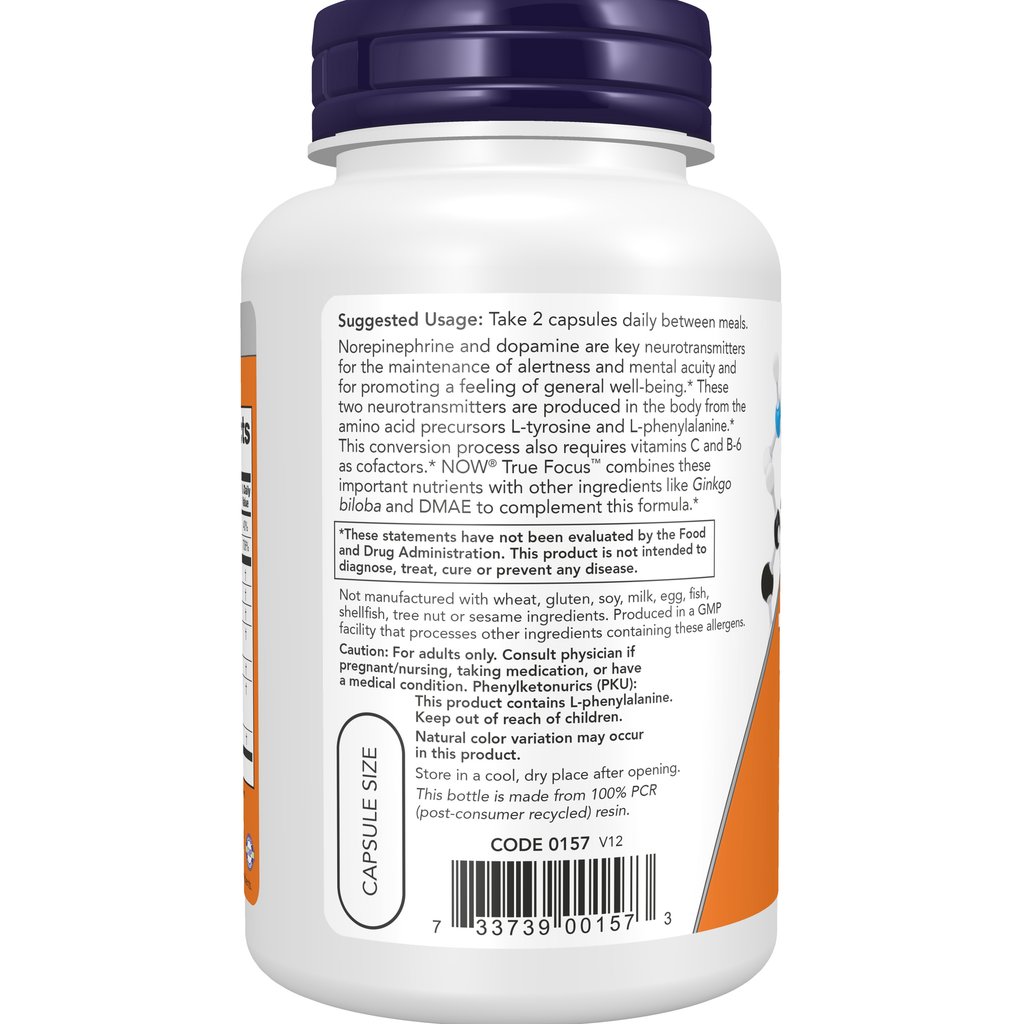 NOW Foods True Focus™ - 90 Veg Capsules – Left label / Etykieta producenta