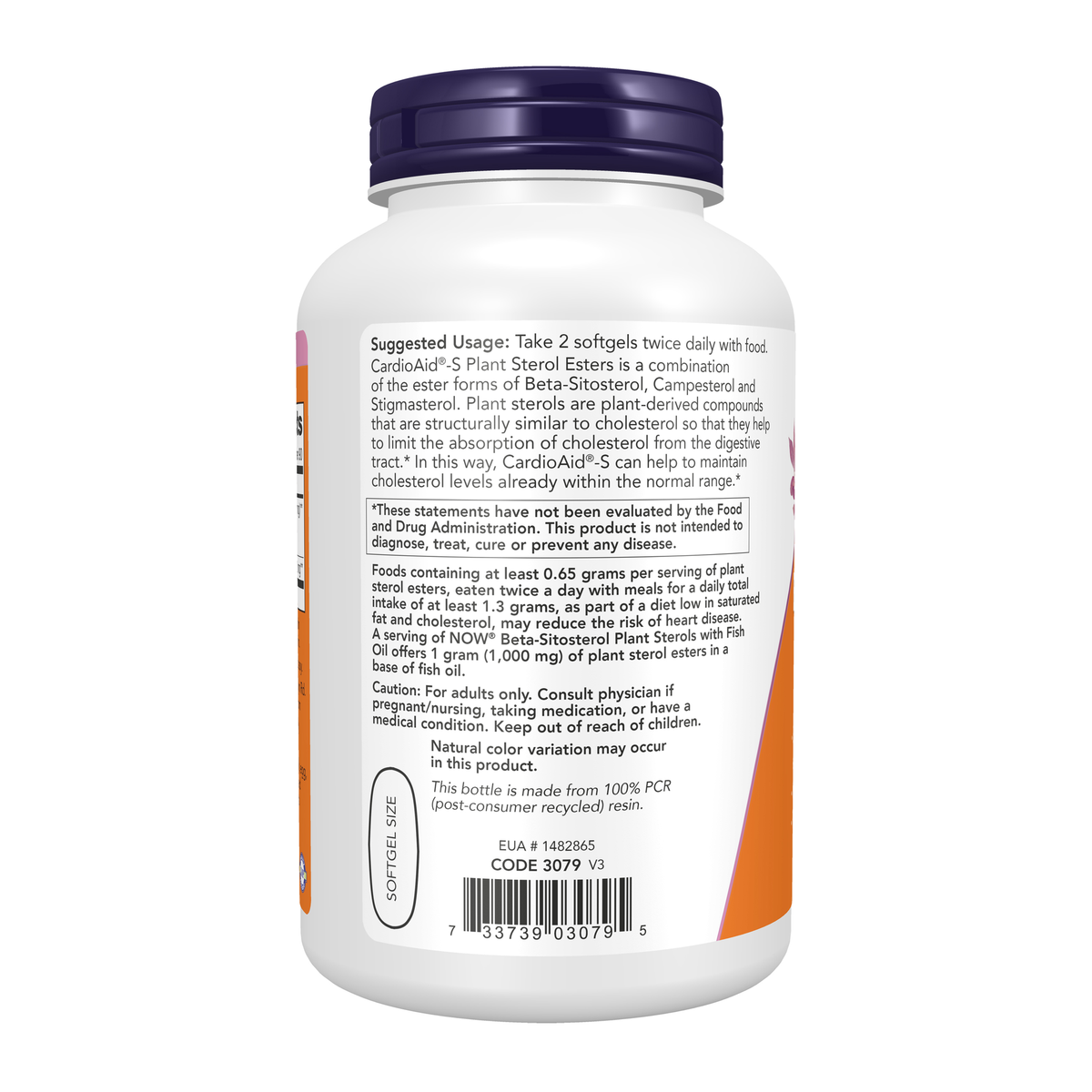 NOW Foods Beta-Sitosterol Plant Sterols - 180 Softgels – Left label / Etykieta producenta