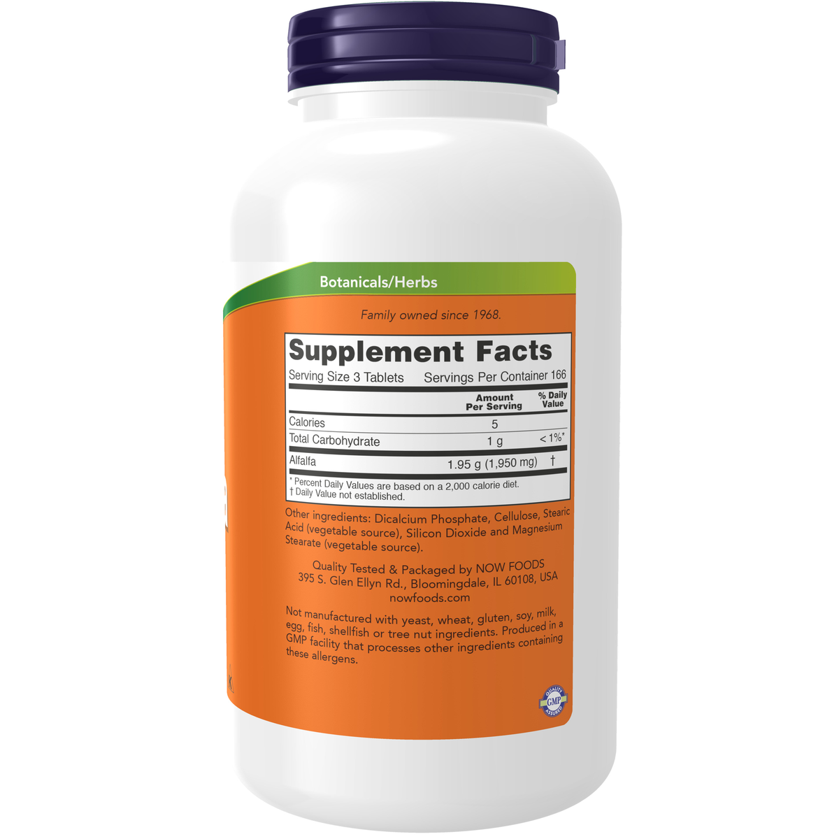 NOW Foods Alfalfa 650 mg - 500 Tablets – Label details / Etykieta producenta