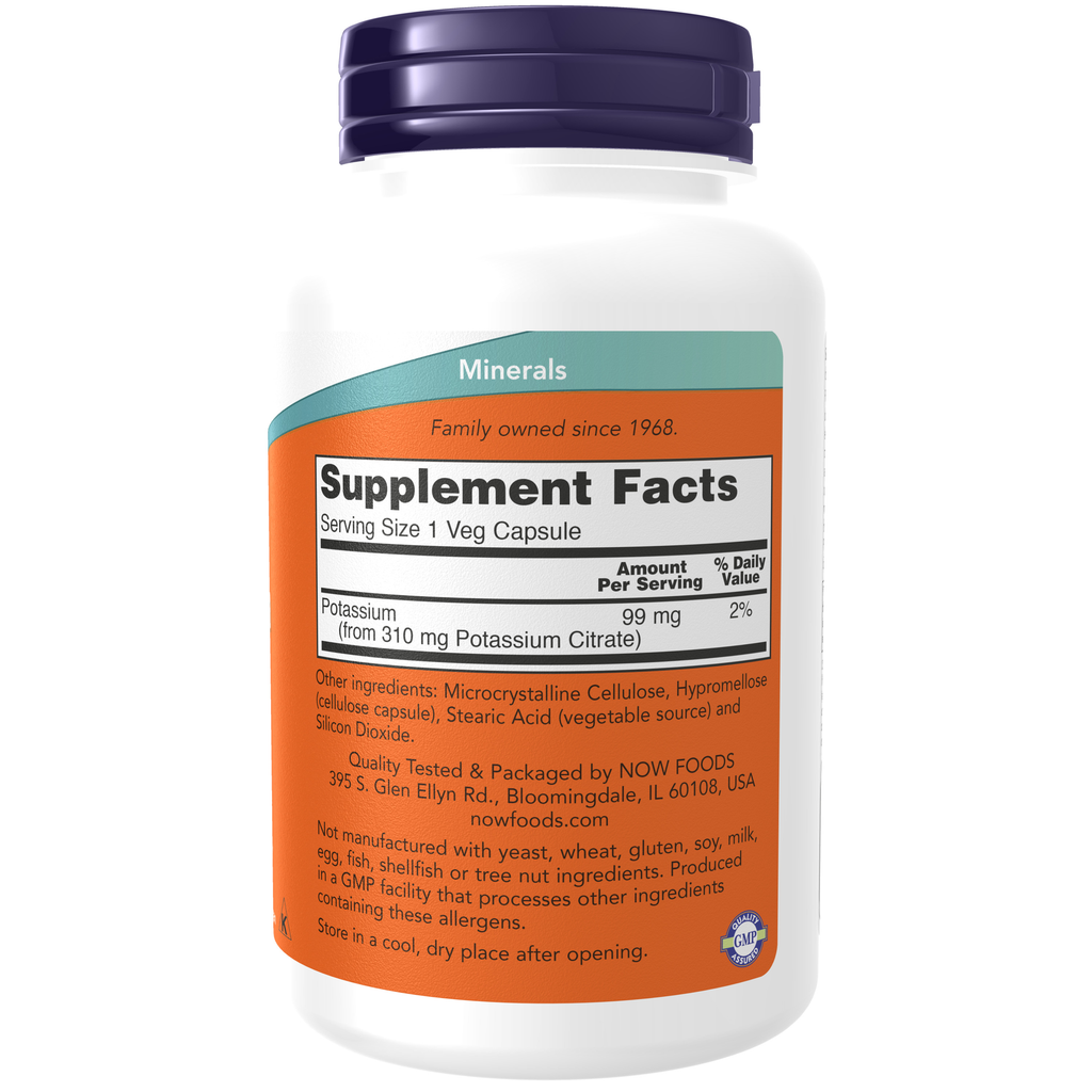 NOW Foods Potassium Citrate 99 mg - 180 Veg Capsules – Label details / Etykieta producenta