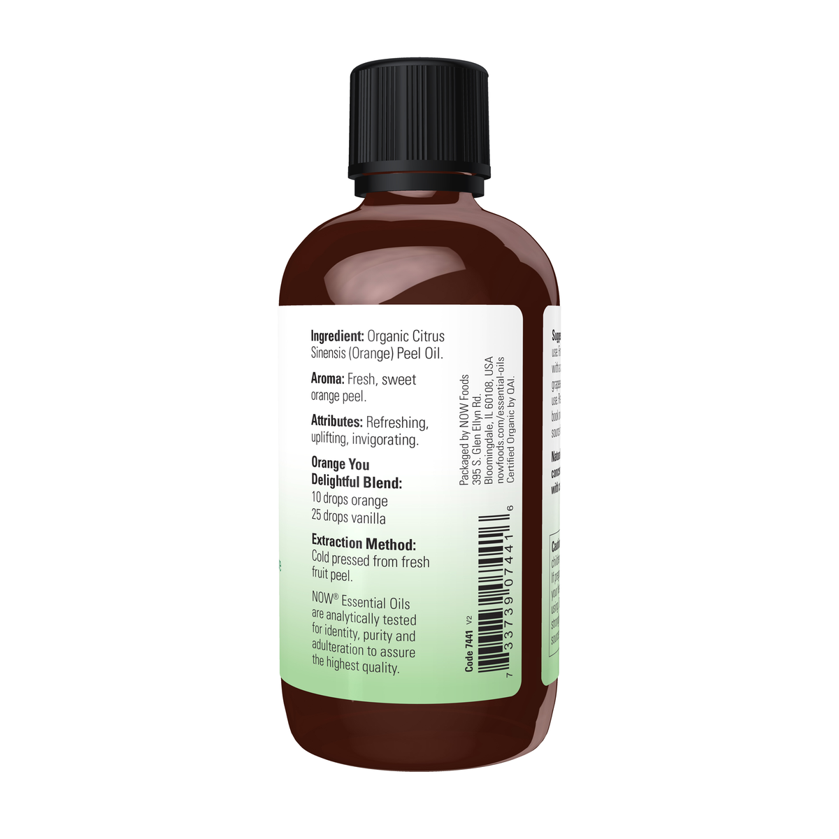 NOW Foods Orange Oil, Organic - 4 fl. oz. – Right label / Etykieta producenta