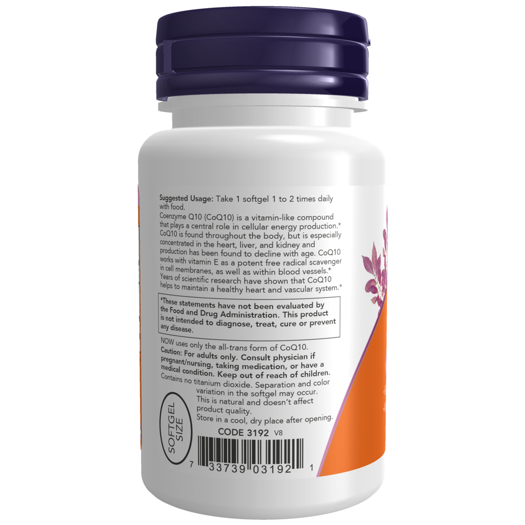 NOW Foods CoQ10 50 mg - 50 Softgels – Label details / Etykieta producenta
