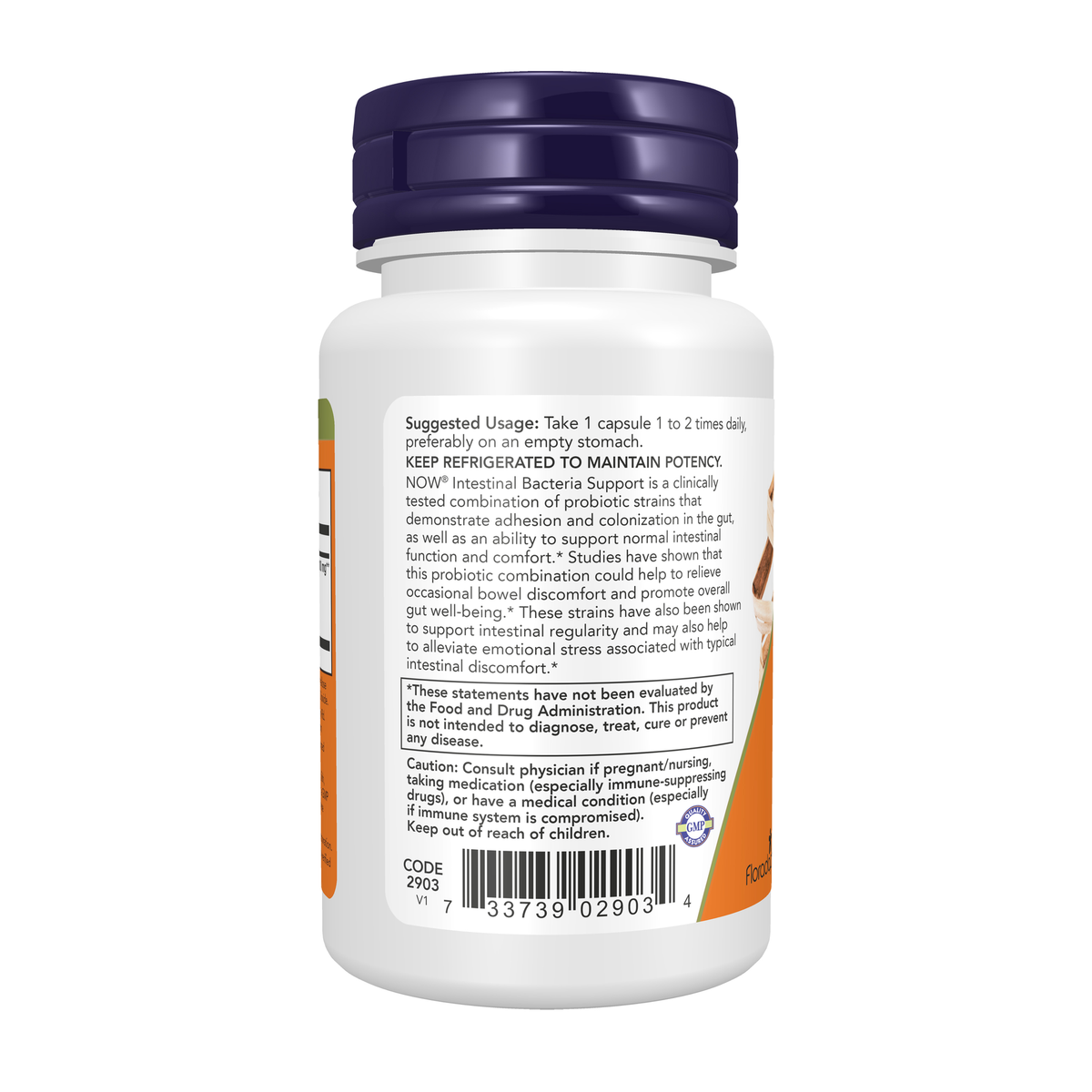 NOW Foods Intestinal Bacteria Support - 60 Veg Capsules – Left label / Etykieta producenta