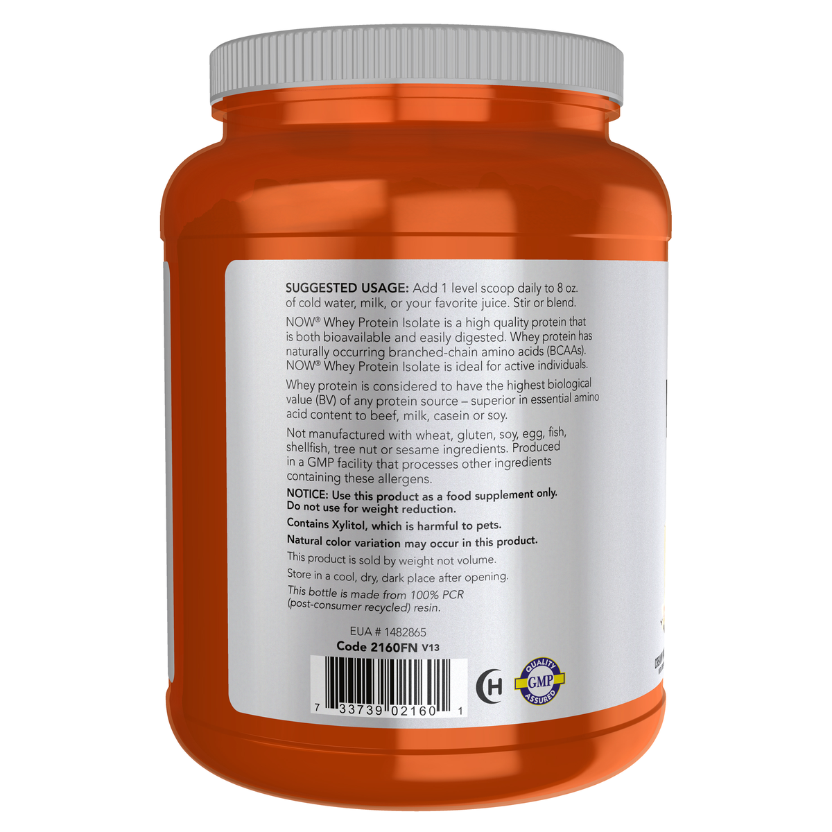 NOW Foods Whey Protein Isolate, Creamy Vanilla Powder - 1.8 lbs. – Left label / Etykieta producenta