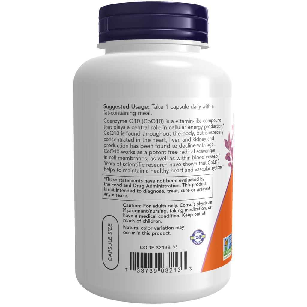 NOW Foods CoQ10 100 mg with Hawthorn Berry - 180 Veg Capsules – Manufacturer label details / Etykieta producenta
