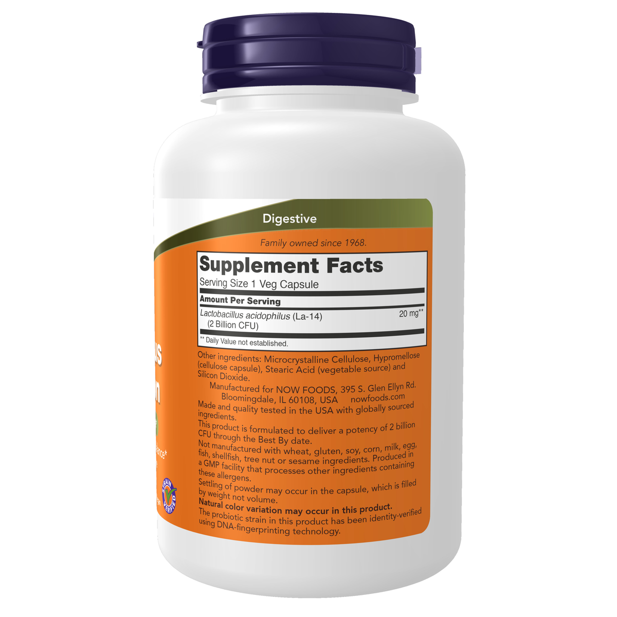 NOW Foods Acidophilus Two Billion - 250 Veg Capsules – Right label / Etykieta producenta