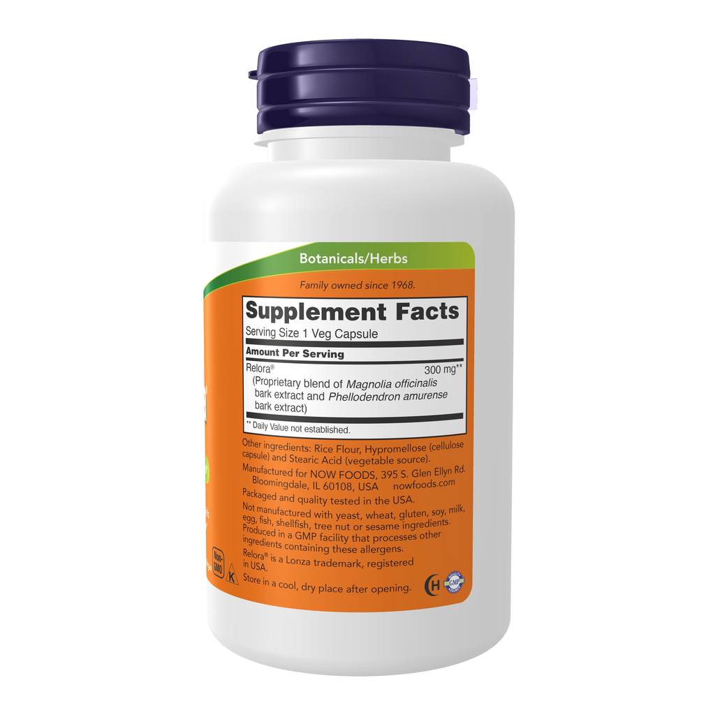 NOW Foods Relora® 300 mg - 120 Veg Capsules – Right label / Etykieta producenta