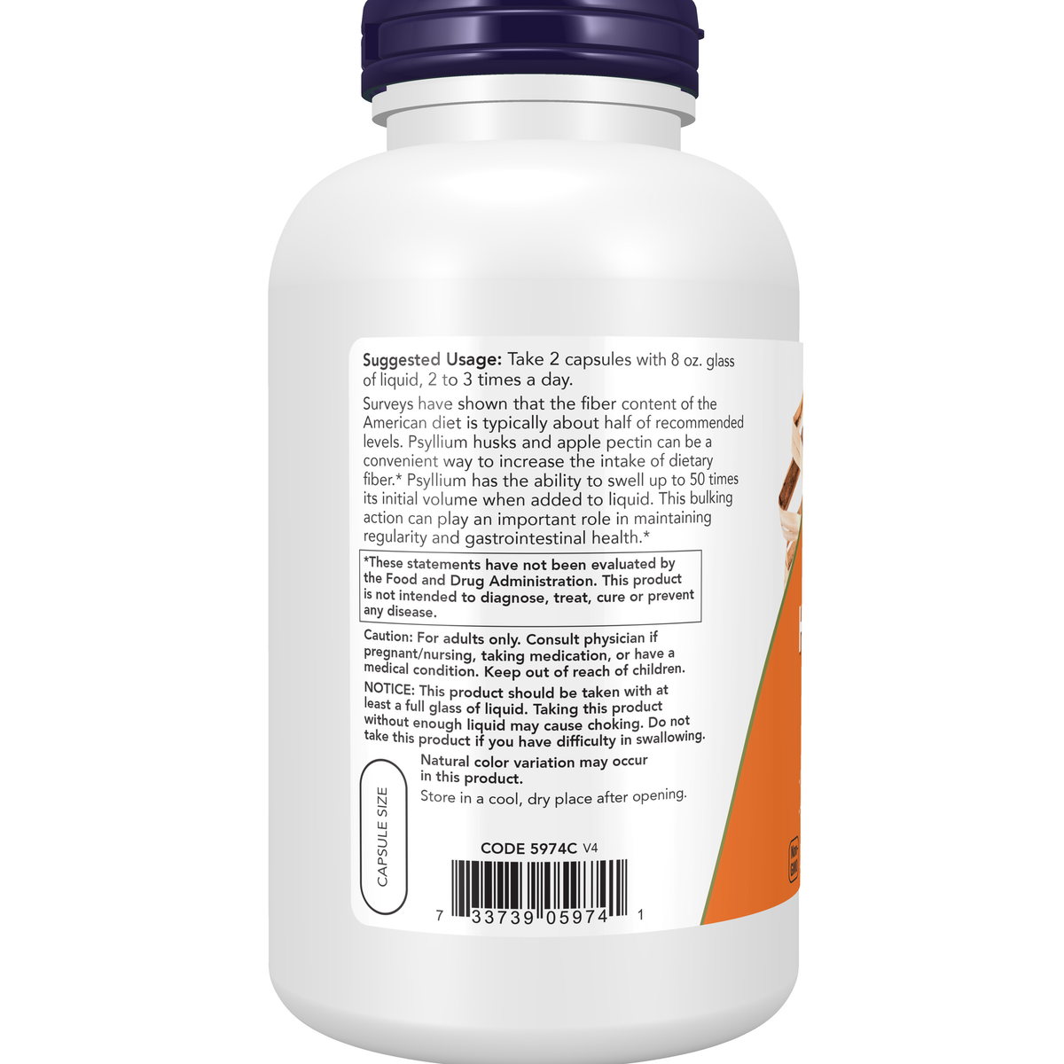 NOW Foods Psyllium Husk 700 mg - 360 Veg Capsules – Left label / Etykieta producenta