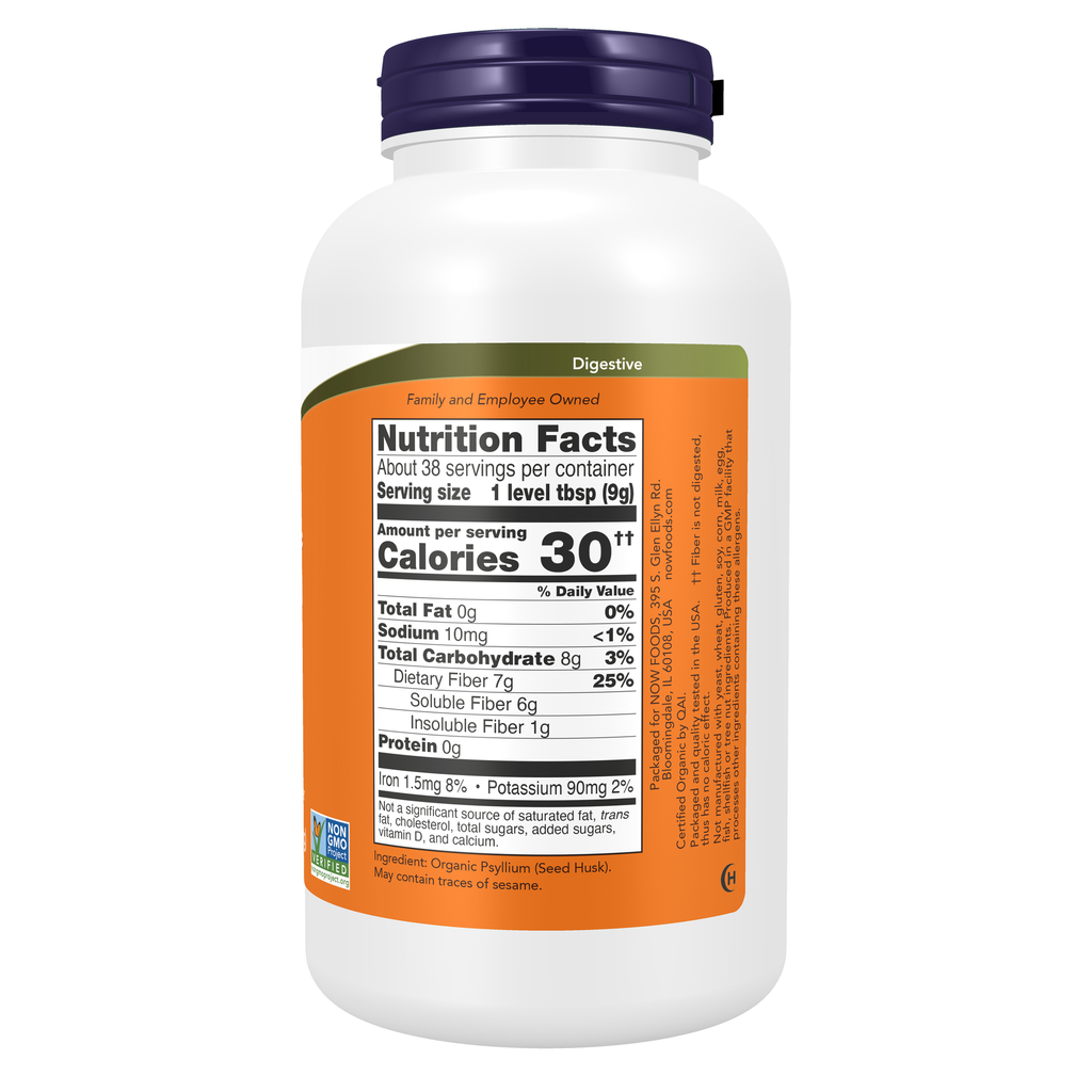 NOW Foods Psyllium Husk Powder, Organic - 12 oz. – Right label / Etykieta producenta