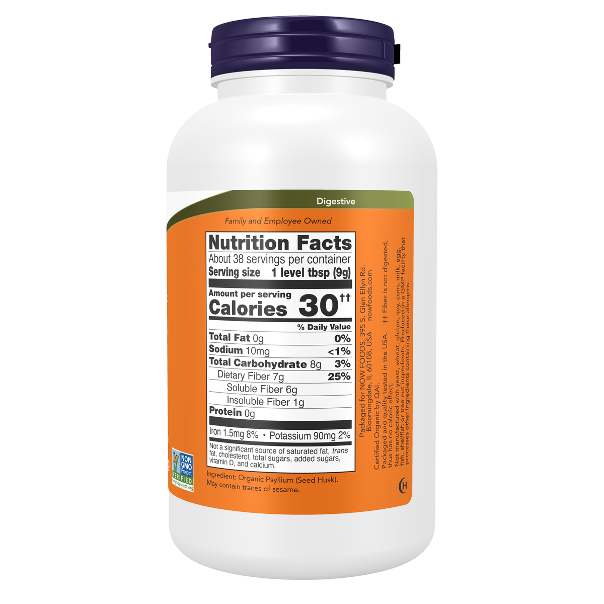 NOW Foods Psyllium Husk Powder, Organic - 12 oz. – Right label / Etykieta producenta