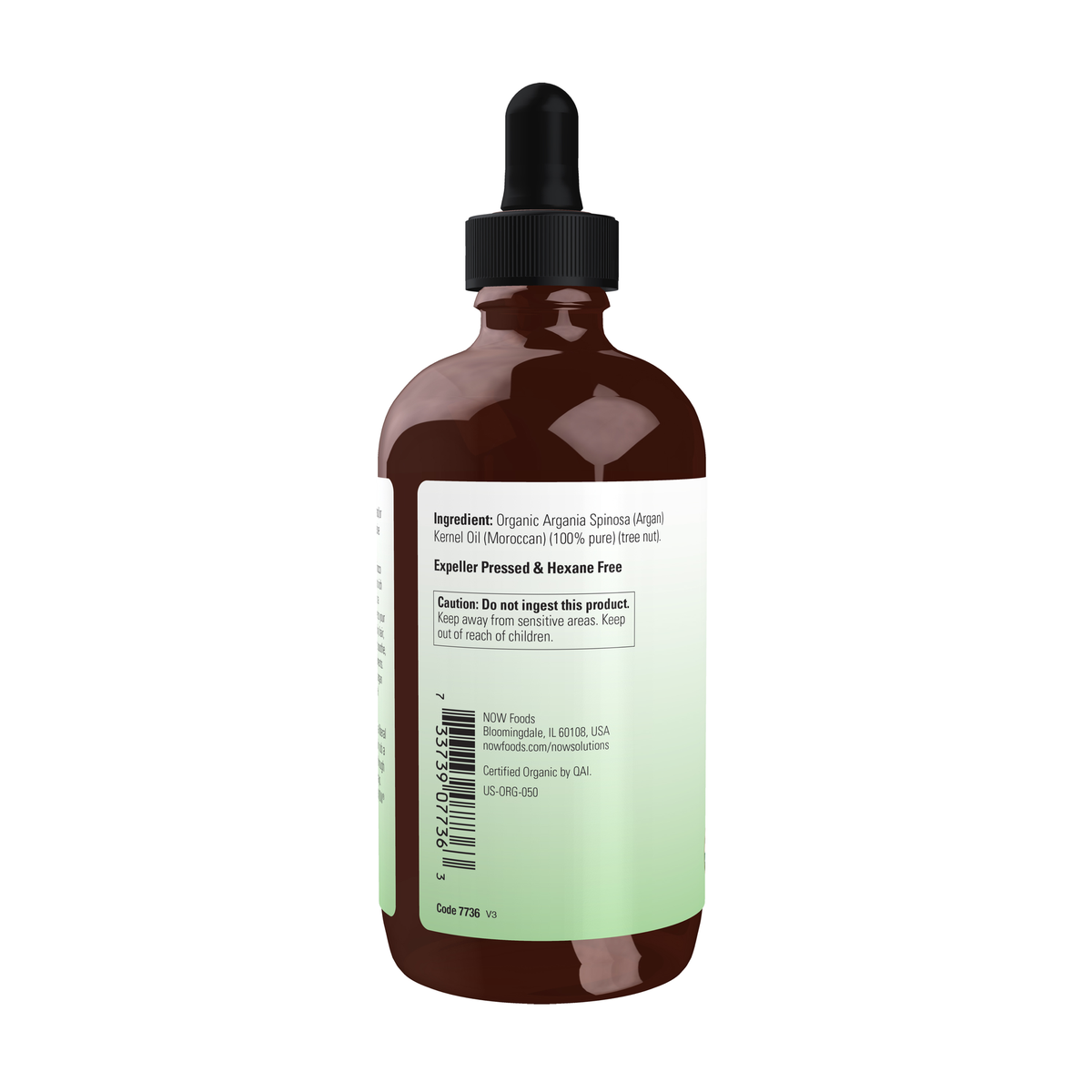 NOW Foods Argan Oil, Organic - 4 fl. oz. – Left label / Etykieta producenta