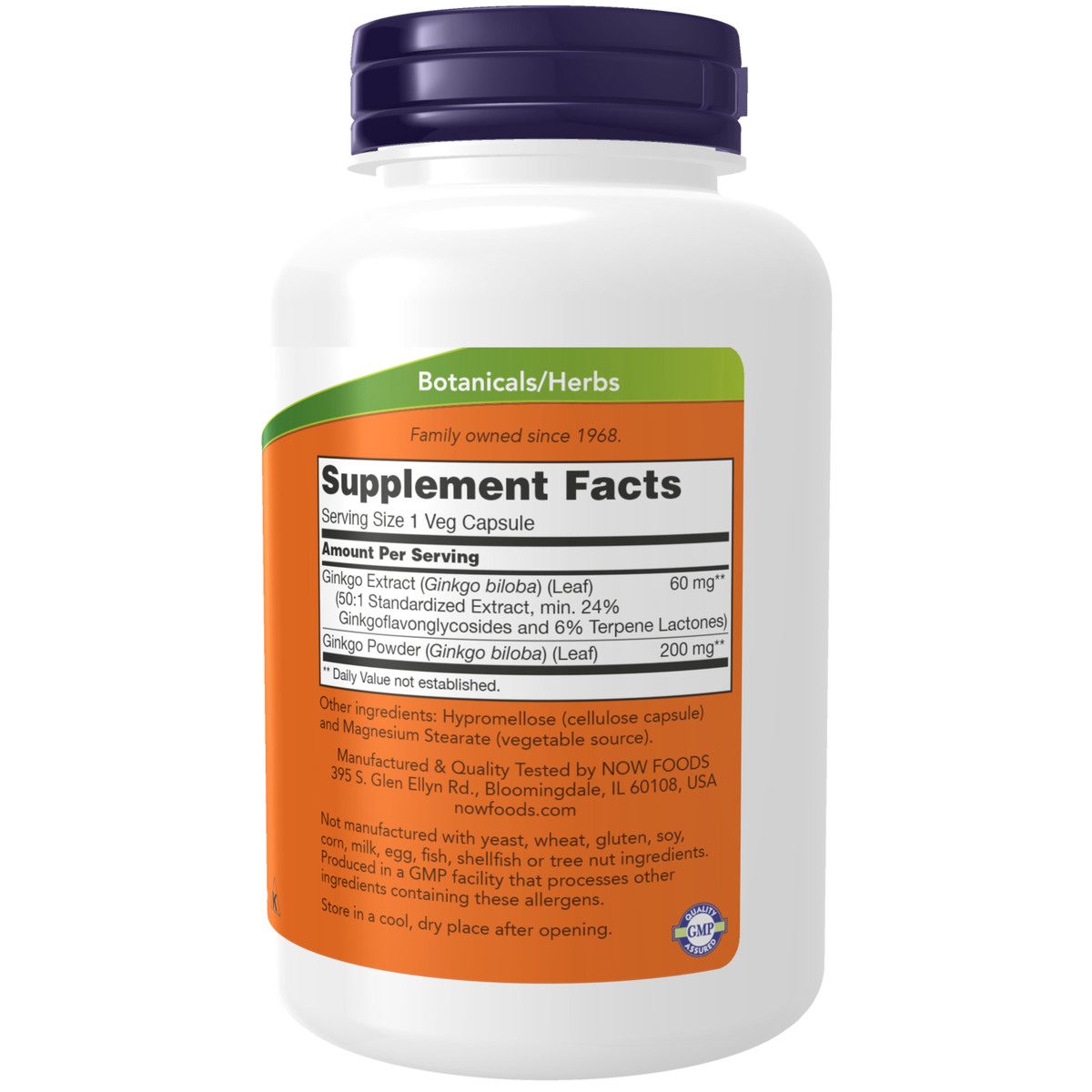 NOW Foods Ginkgo Biloba 60 mg - 240 Veg Capsules – Label details / Etykieta producenta