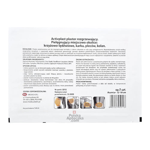Activplast Heating Patch for back, neck, and joint pain – long-lasting heat therapy with camphor, menthol, and capsaicin