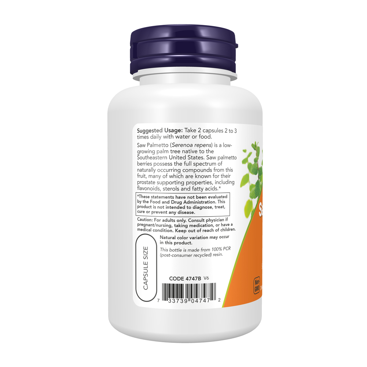 NOW Foods Saw Palmetto Berries 550 mg - 100 Veg Capsules – Left label / Etykieta producenta