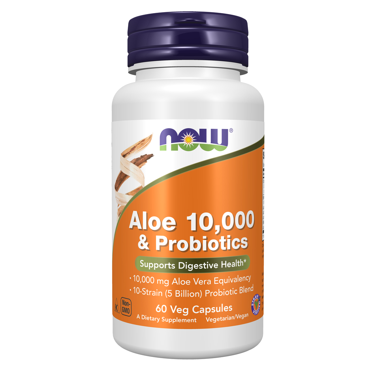 NOW Foods Aloe 10,000 & Probiotics - 60 Veg Capsules / Aloe 10,000 & Probiotics - 60 kapsułek roślinnych