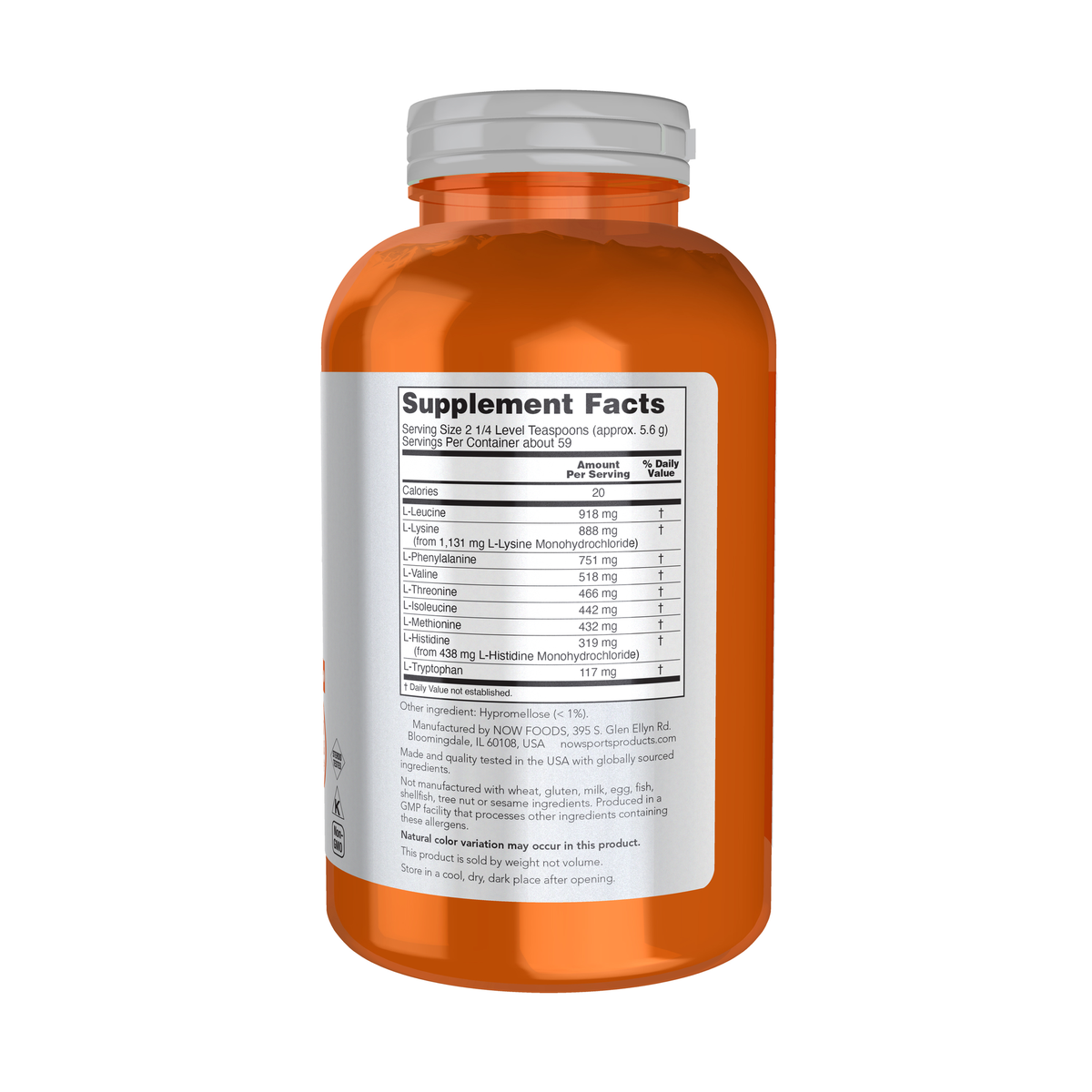 NOW Foods Amino-9 Essentials™ Powder - 330 g – Right label / Etykieta producenta