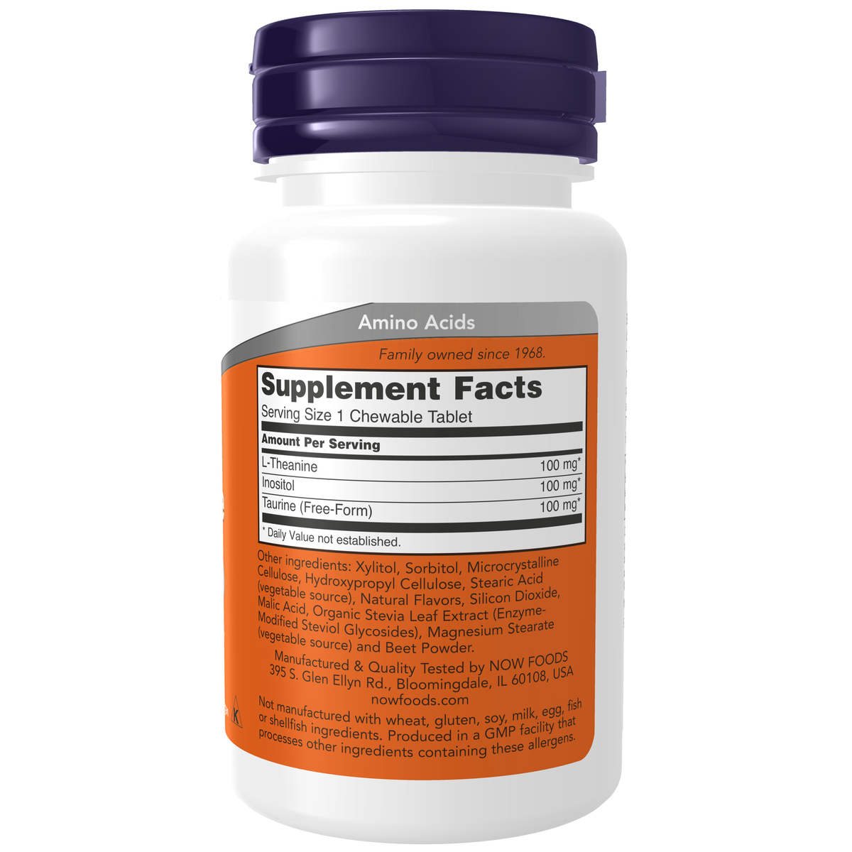 NOW Foods L-Theanine 100 mg - 90 Chewables – Label details / Etykieta producenta