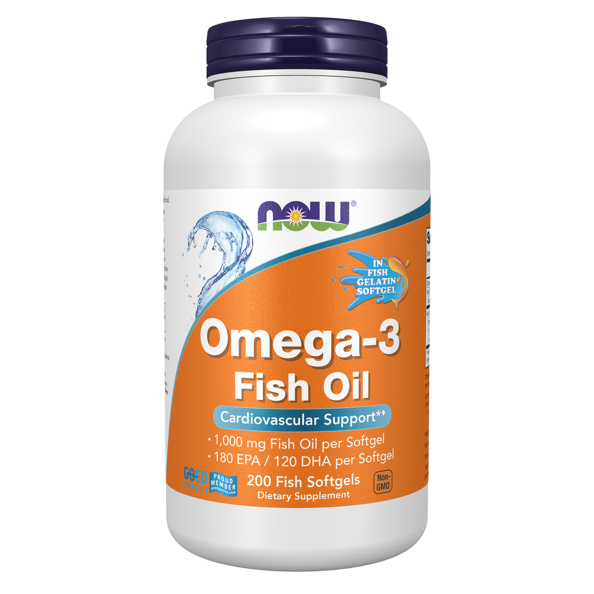 NOW Foods Omega-3, Molecularly Distilled - 200 Fish Softgels / Omega-3, destylowany molekularnie - 200 Fish kapsułek miękkich