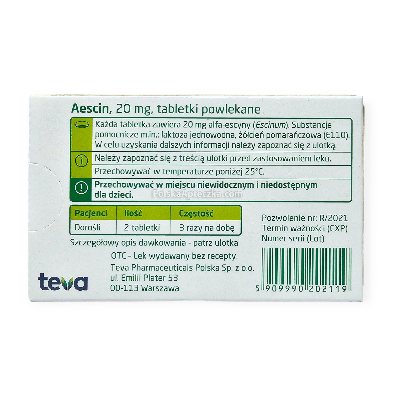 Aescin 20mg 30 tablets – Apteczka