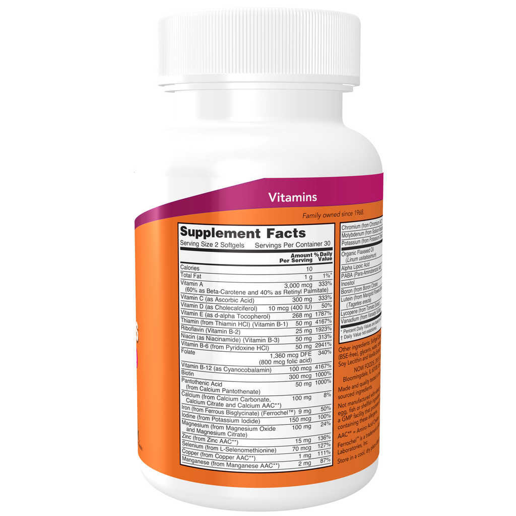 NOW Foods Liquid Multi Gels - 60 Softgels – Label details / Etykieta producenta