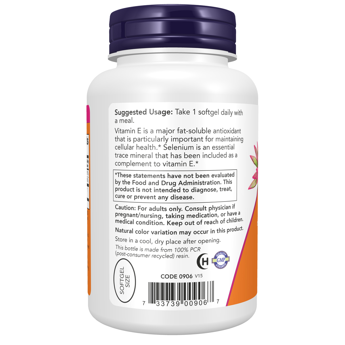 NOW Foods Vitamin E-400 - 100 Softgels – Left label / Etykieta producenta