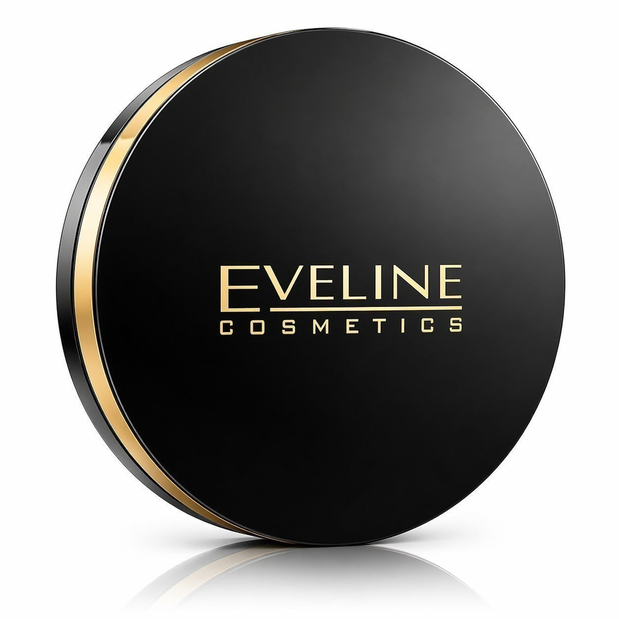 Apteczka Eveline Celebrities Beauty transparent pressed mineral powder no. 20, mattifying and smoothing face powder with gold trim.
