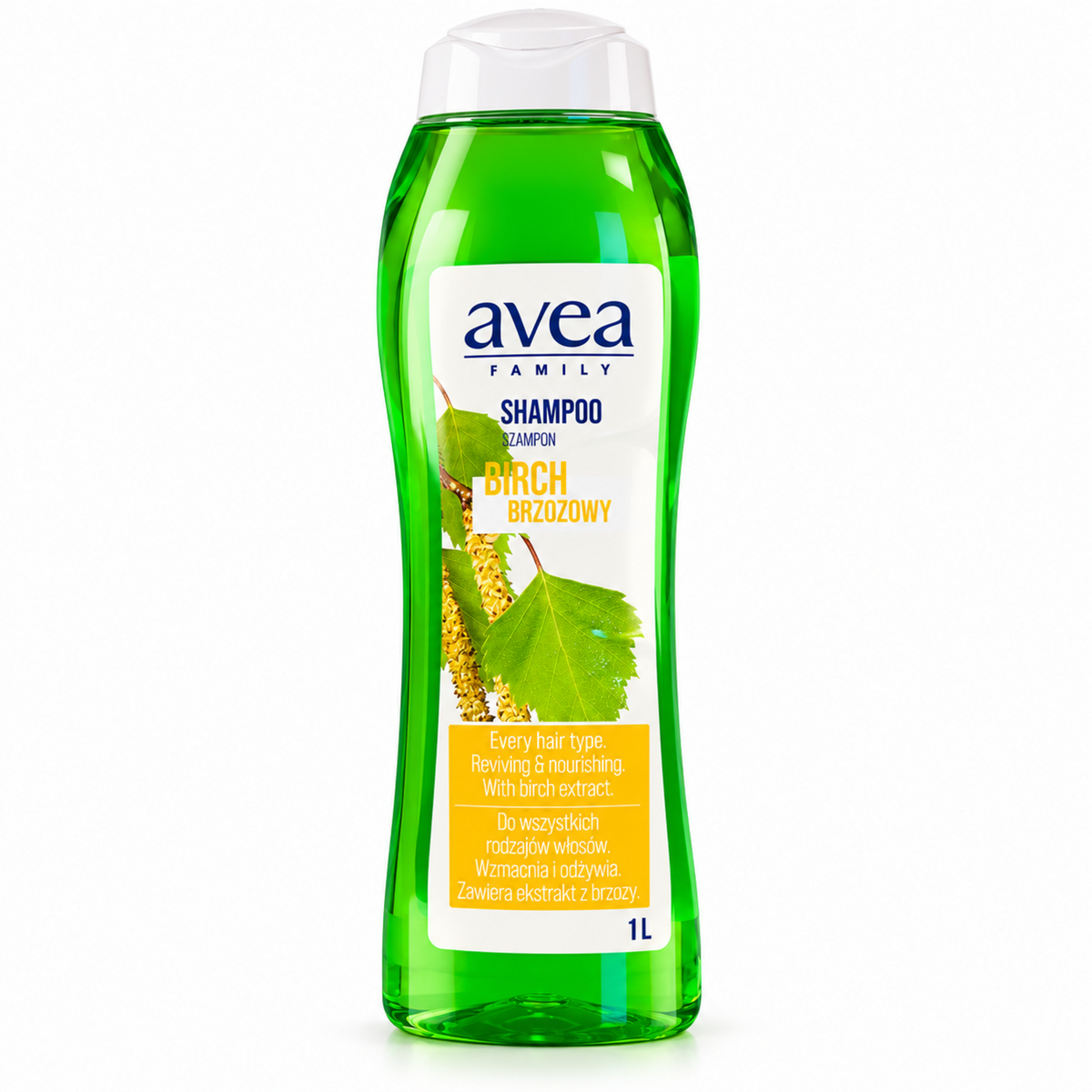 AVEA Birch Extract Shampoo for All Hair Types, 1 L – single bottle on white background | AVEA szampon brzozowy, 1 l