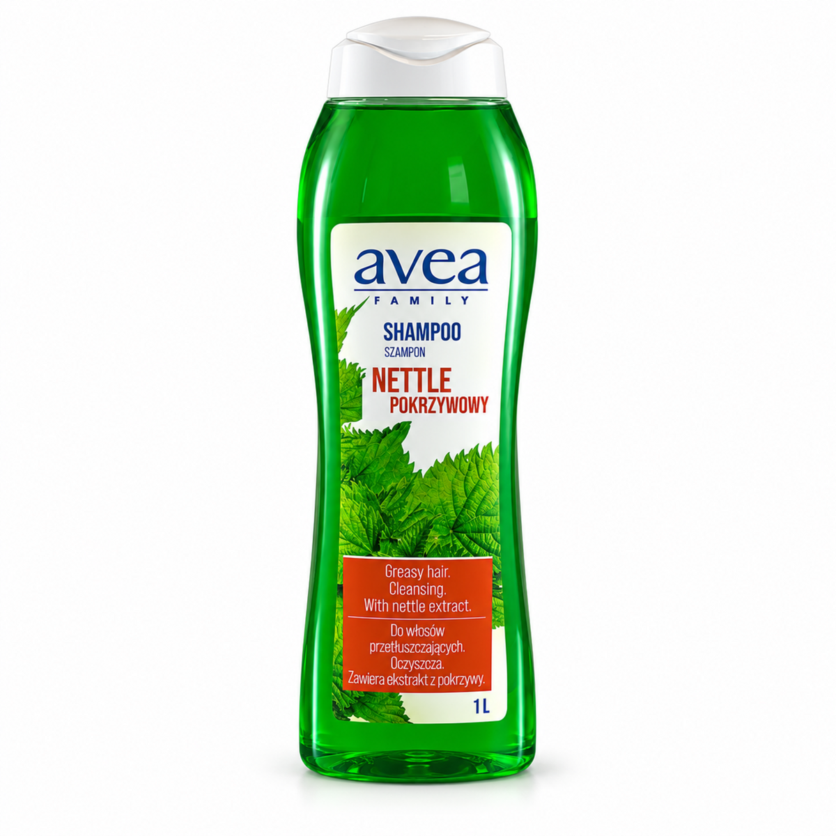 AVEA Nettle Extract Cleansing Shampoo for Oily Hair, 1 L – single bottle on white background | AVEA szampon pokrzywowy, 1 l