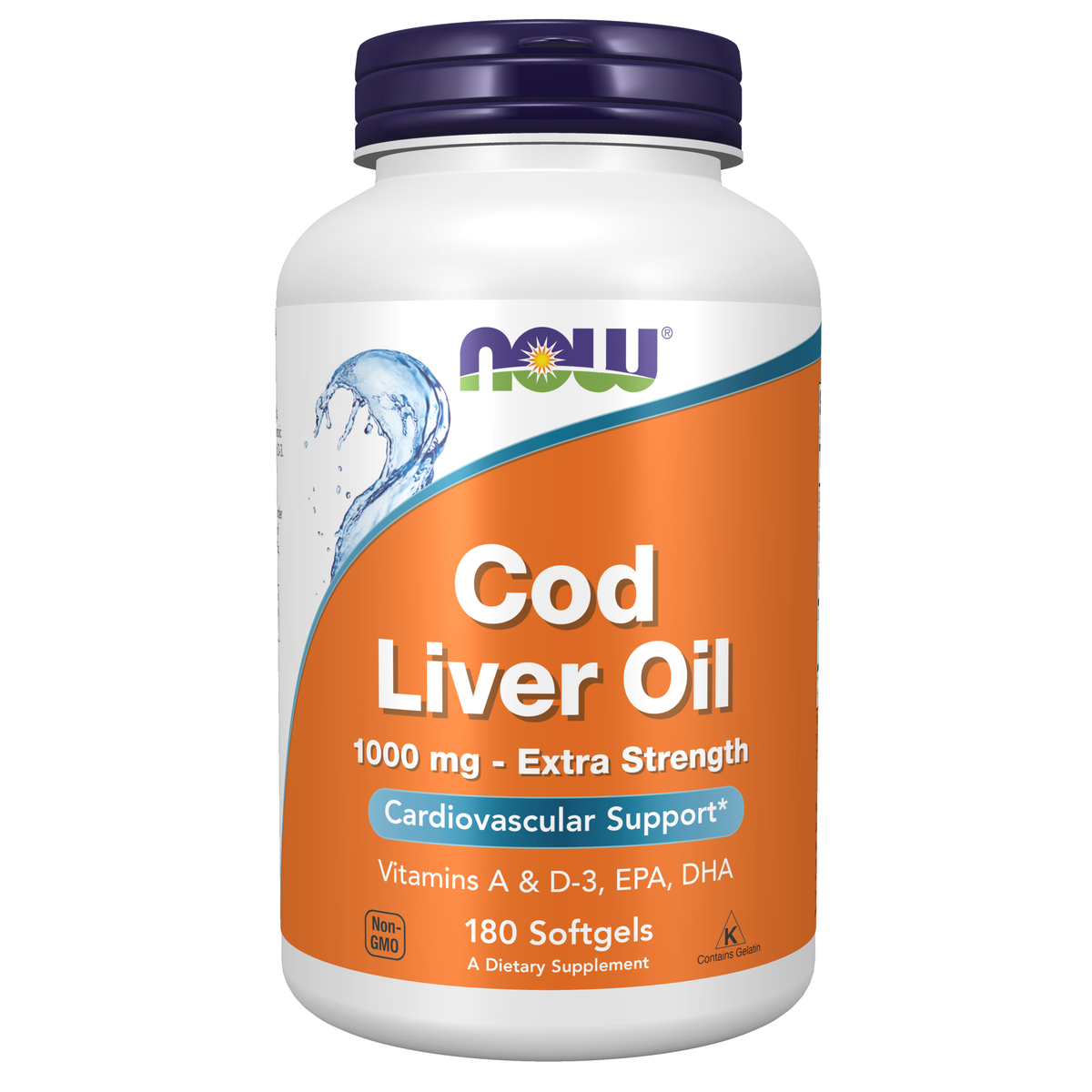 NOW Foods Cod Liver Oil, Extra Strength 1,000 mg - 180 Softgels / tran, zwiększona moc 1,000 mg - 180 kapsułek miękkich