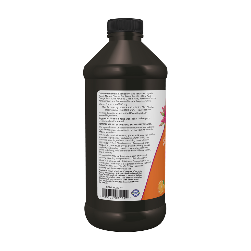 NOW Foods Liquid Multi, Tropical Orange Flavor - 16 fl. oz. – Left label / Etykieta producenta