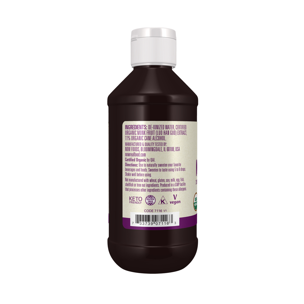 NOW Foods Monk Fruit Liquid, Organic - 8 fl. oz. – Left label / Etykieta producenta