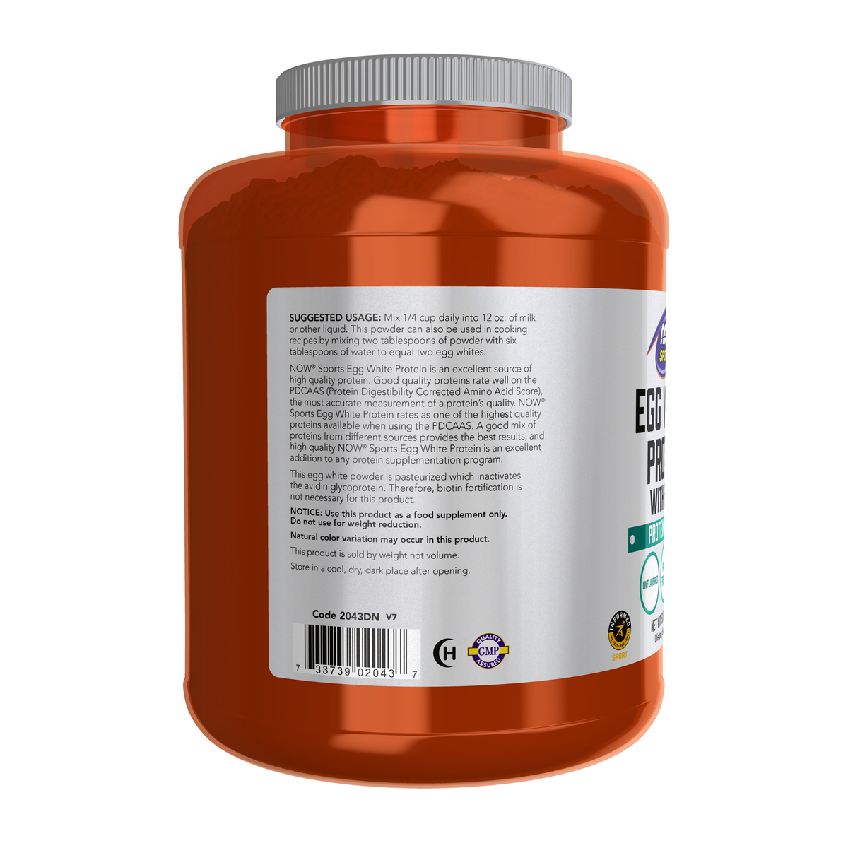 NOW Foods Egg White Protein, Unflavored Powder - 5 lbs. – left label / Etykieta producenta