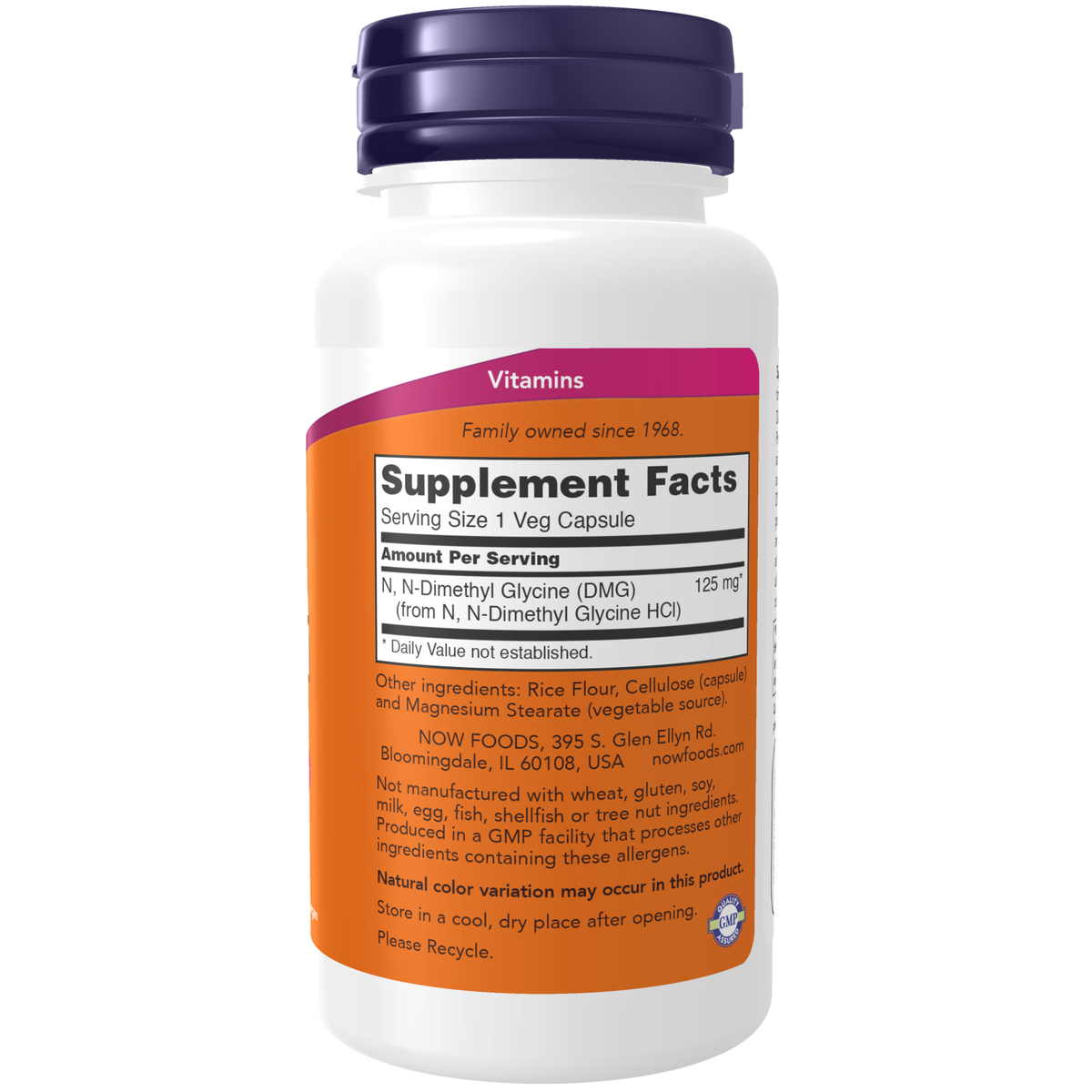 NOW Foods DMG 125 mg - 100 Veg Capsules – Label details / Etykieta producenta