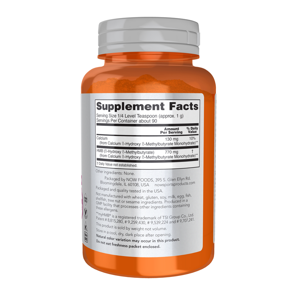 NOW Foods HMB Powder - 90 g (3.2 oz.) – Right label / Etykieta producenta
