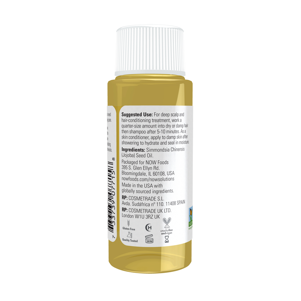 NOW Foods Jojoba Oil - 1 fl. oz. – Left label / Etykieta producenta