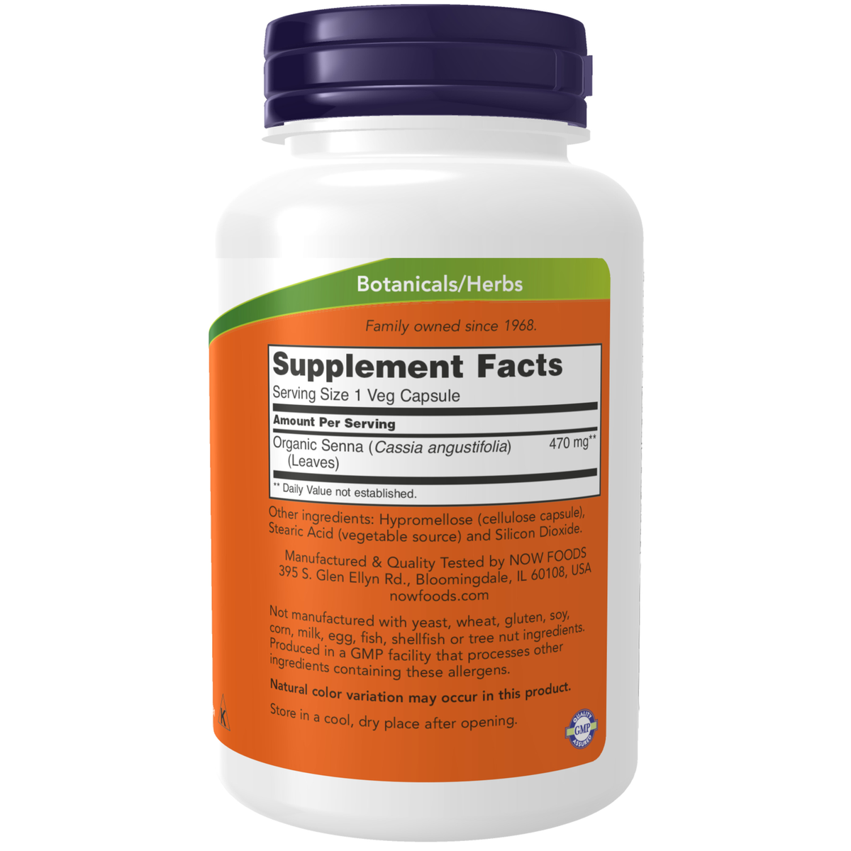 NOW Foods Senna Leaves 470 mg - 100 Veg Capsules – Label details / Etykieta producenta