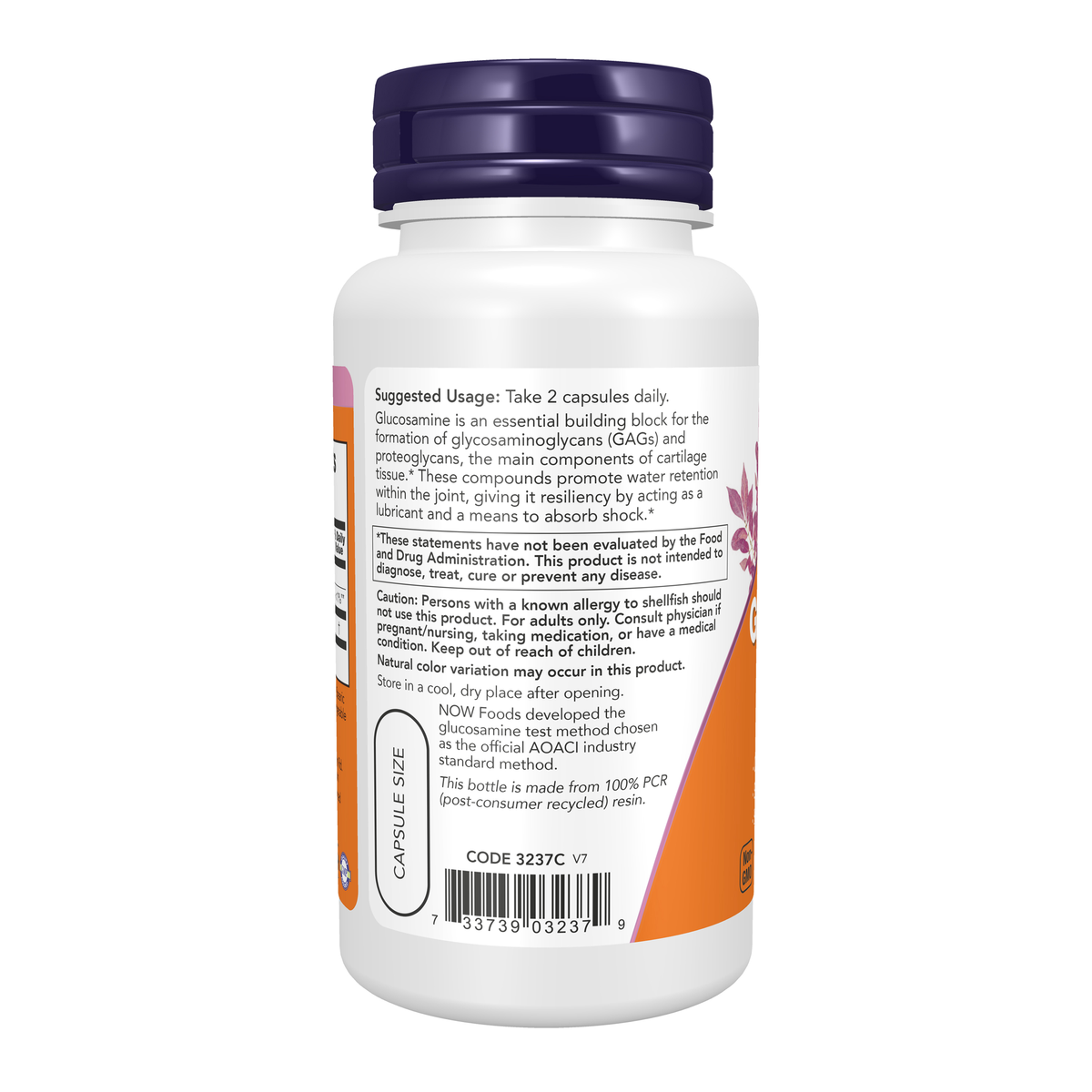 NOW Foods Glucosamine '1000' - 60 Capsules – Left label / Etykieta producenta
