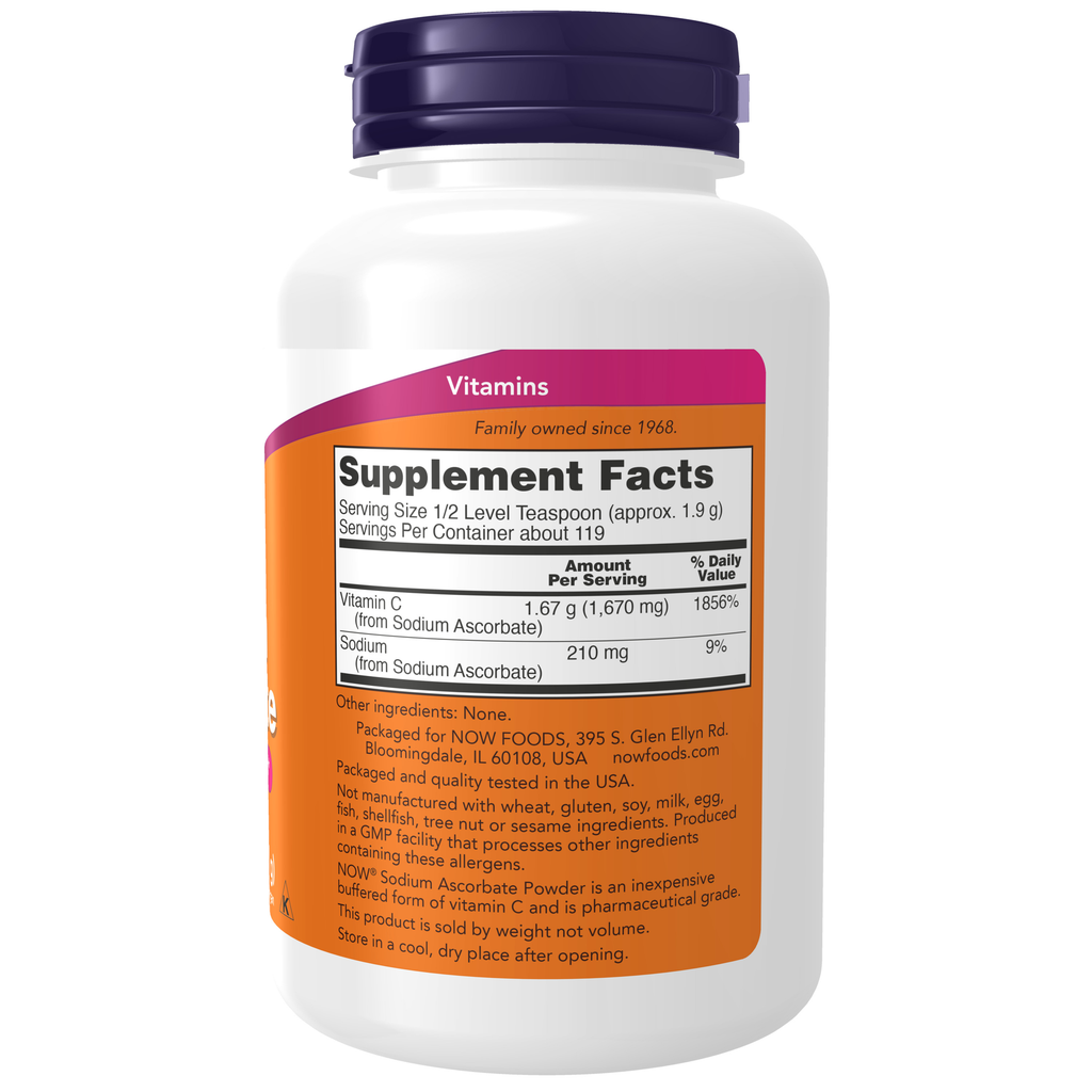 NOW Foods Sodium Ascorbate Powder - 8 oz. – Label details / Etykieta producenta