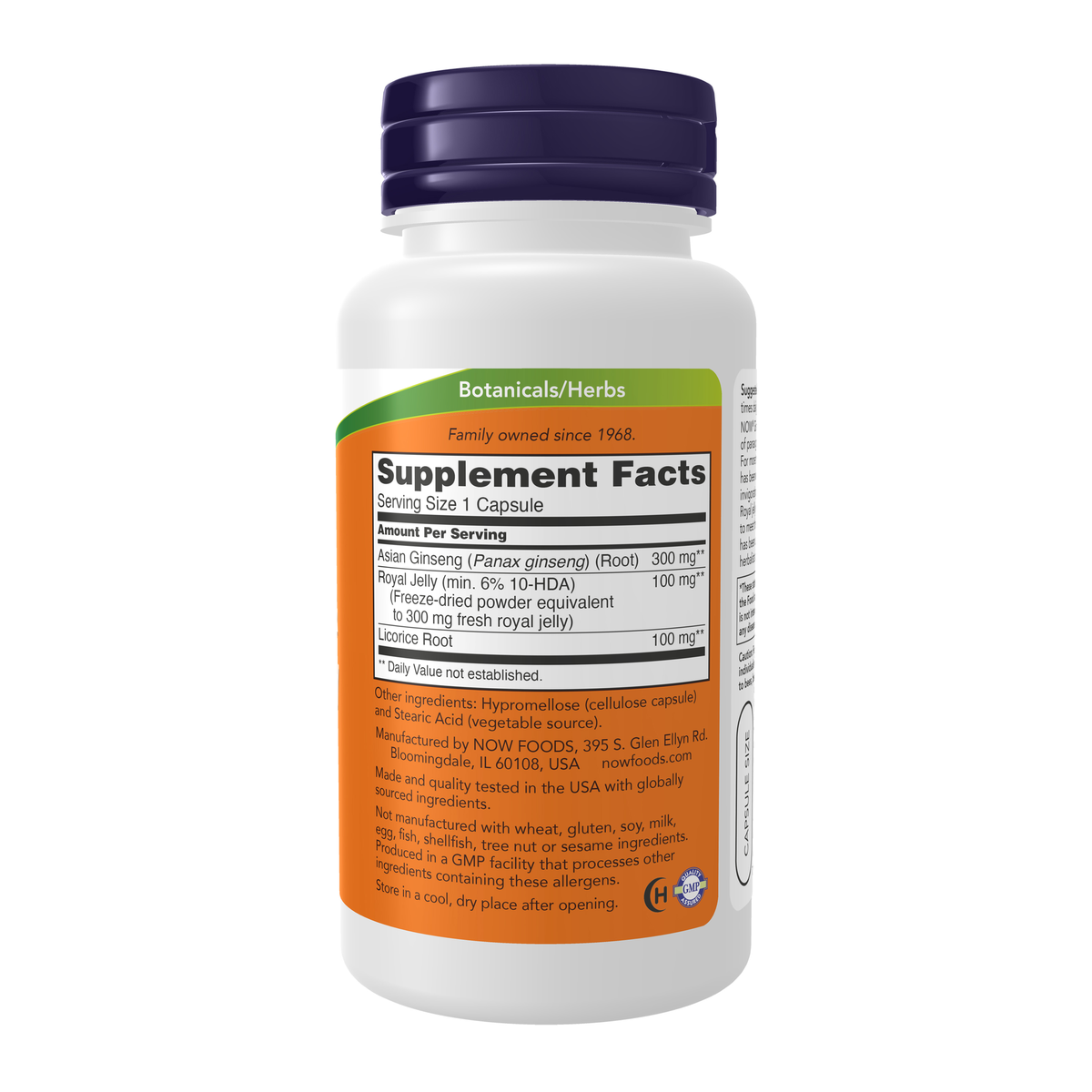 NOW Foods Ginseng & Royal Jelly - 90 Capsules – Right label / Etykieta producenta