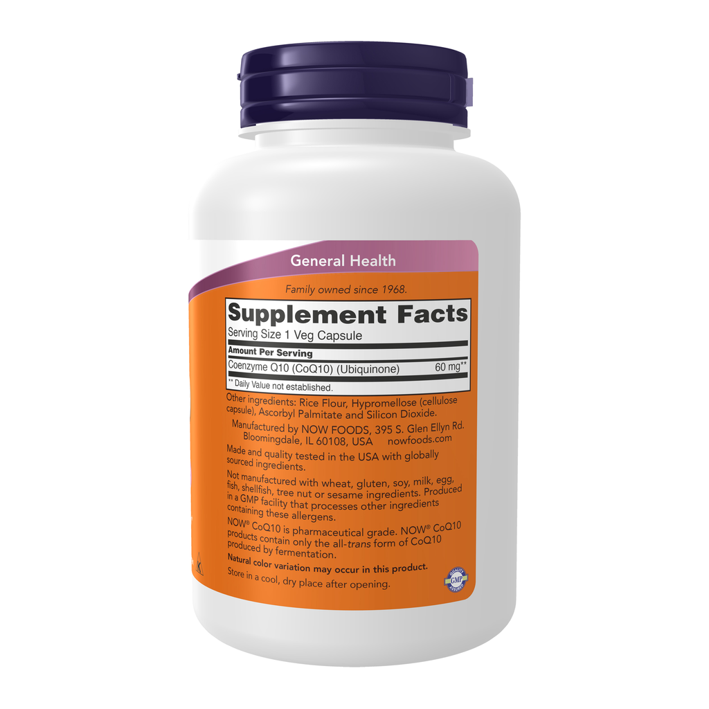 NOW Foods CoQ10 60 mg - 180 Veg Capsules – Right label / Etykieta producenta