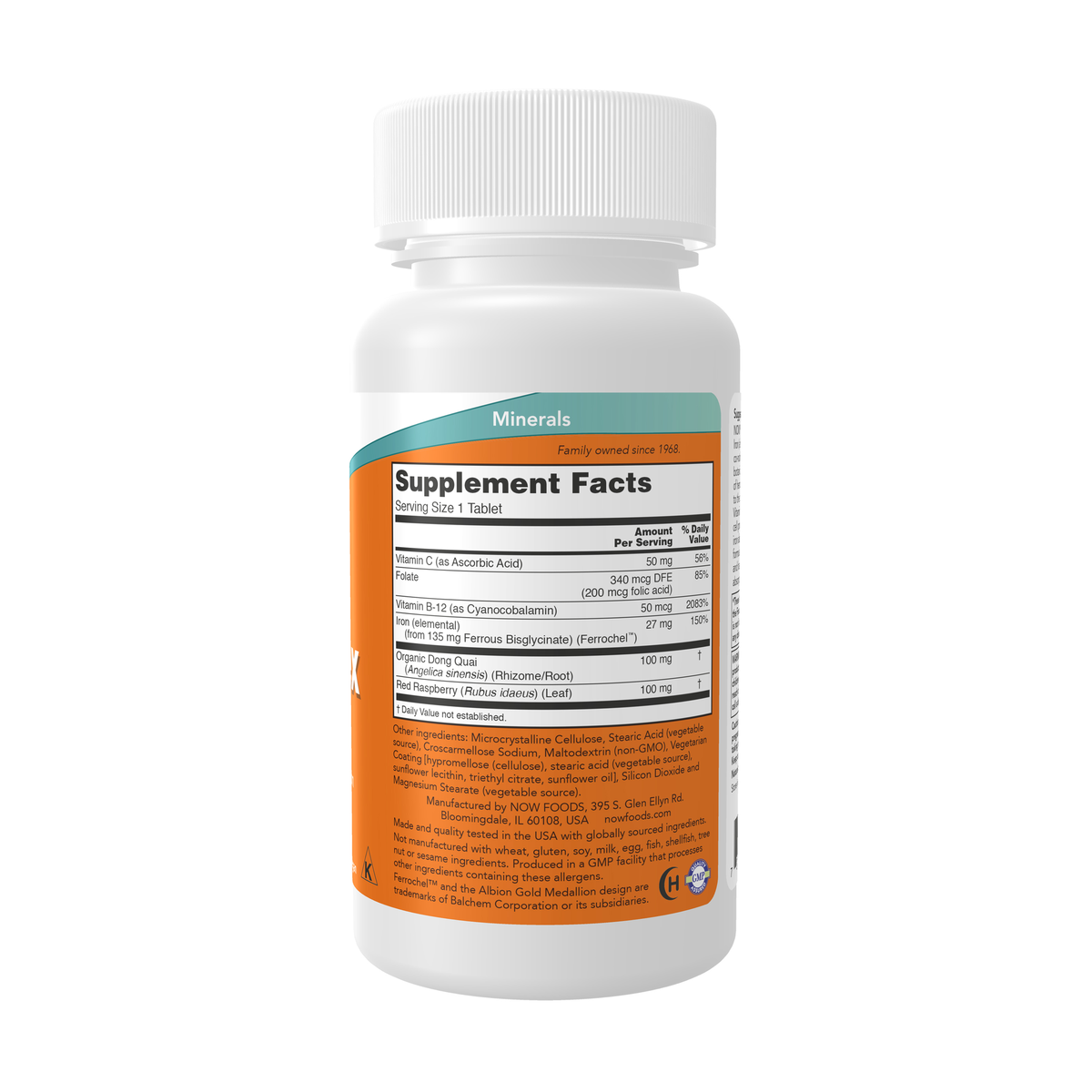 NOW Foods Iron Complex Vegetarian - 100 Tablets – Right label / Etykieta producenta
