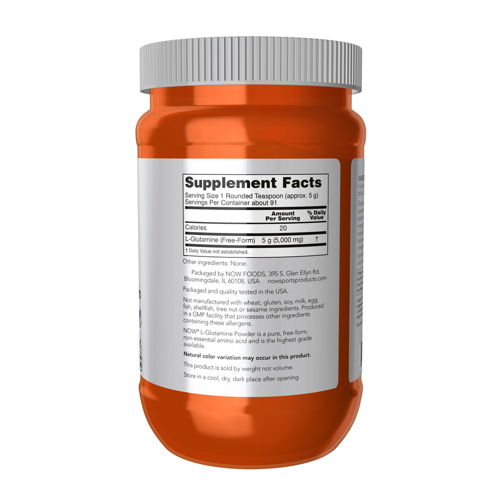 NOW Foods L-Glutamine Powder - 1 lb. – Right label / Etykieta producenta
