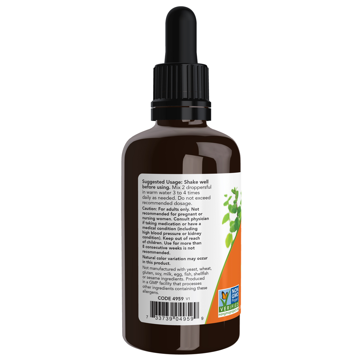 NOW Foods Licorice Root Glycerite, Organic - 2 fl. oz. – Left label / Etykieta producenta