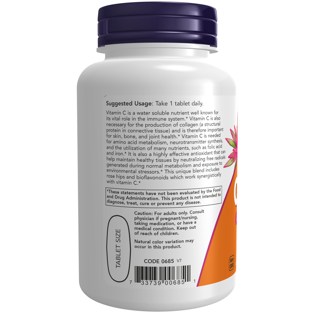 NOW Foods Vitamin C-1000 - 100 Tablets – Label details / Etykieta producenta