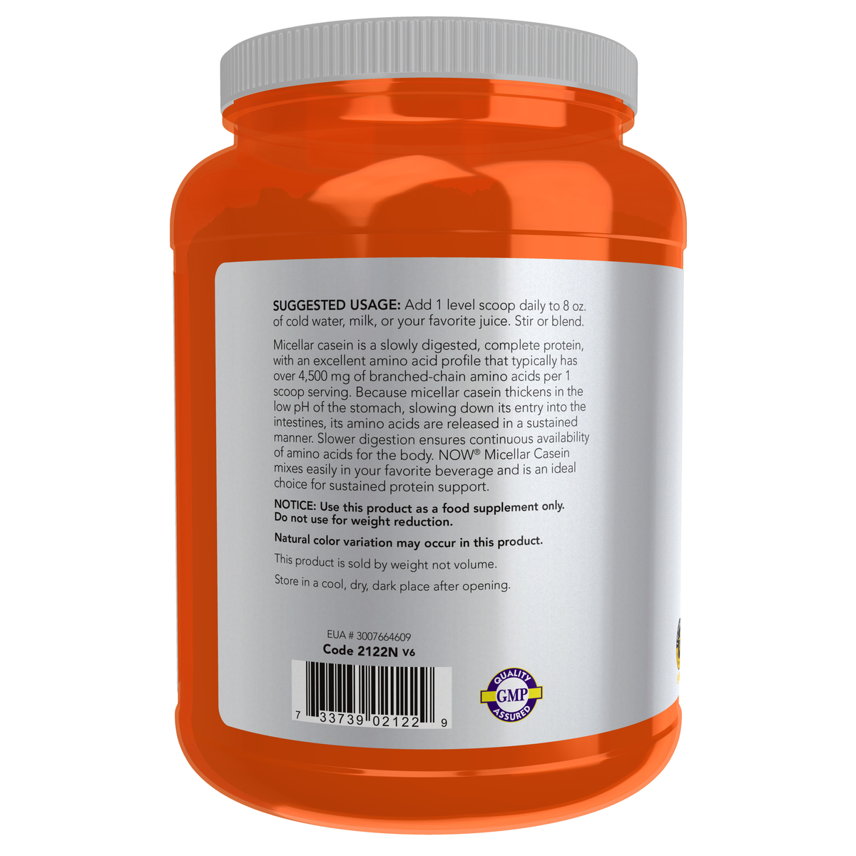 NOW Foods Micellar Casein, Unflavored Powder - 1.8 lbs. – Label details / Etykieta producenta