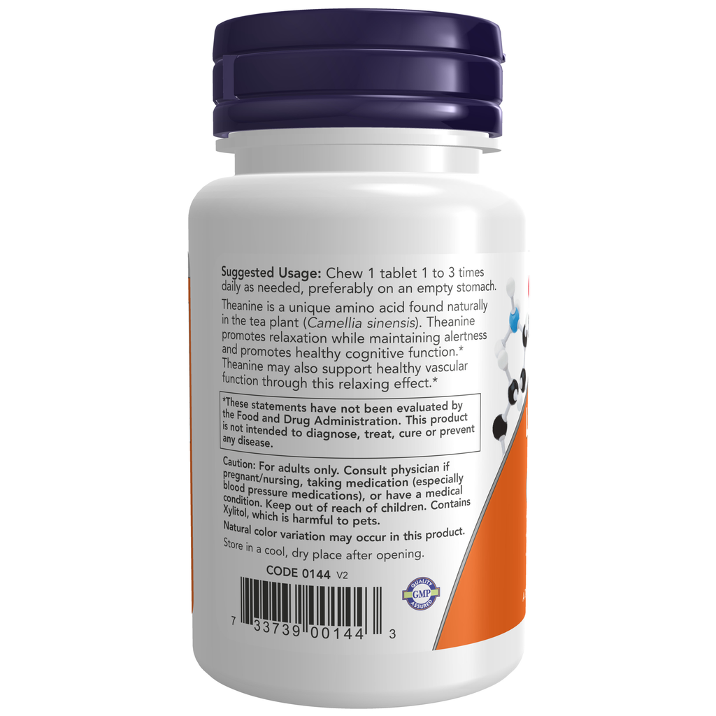 NOW Foods L-Theanine 100 mg - 90 Chewables – Label details / Etykieta producenta