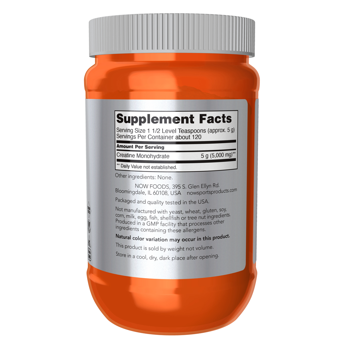 NOW Foods Creatine Monohydrate Powder - 21.2 oz. – Label details / Etykieta producenta