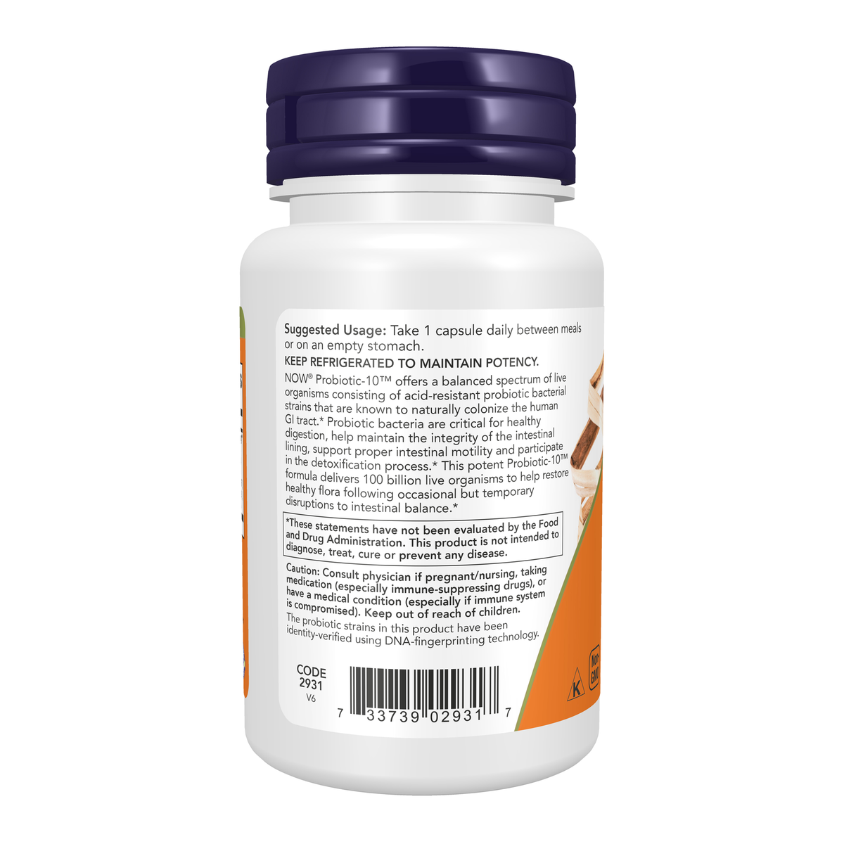 NOW Foods Probiotic-10™ 100 Billion - 30 Veg Capsules – Left label / Etykieta producenta